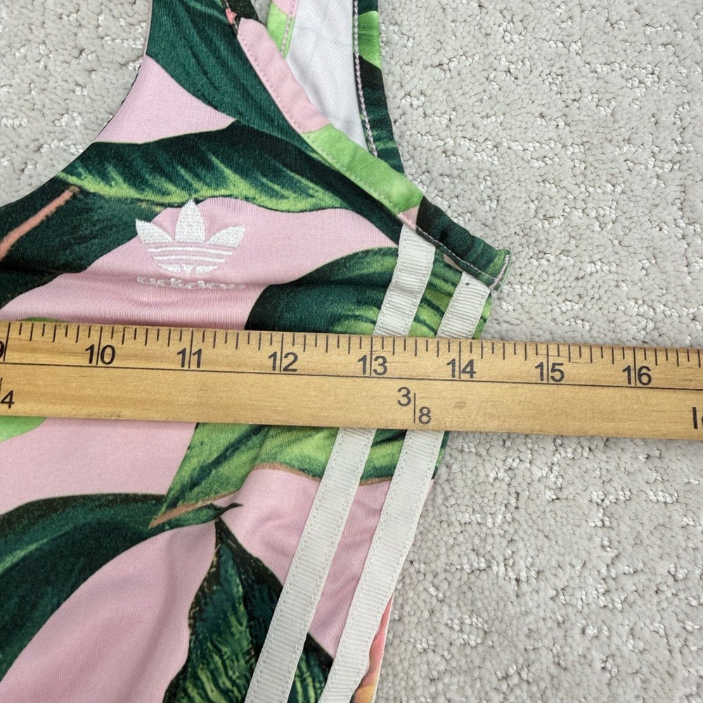 Adidas Originals Farm Rio Bodysuit Womens S Pink Green Tropical Leaf 3-Stripe - Picture 7 of 10